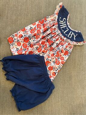 Smocked 'SHELBY' Floral Tank & Navy Bloomers Set